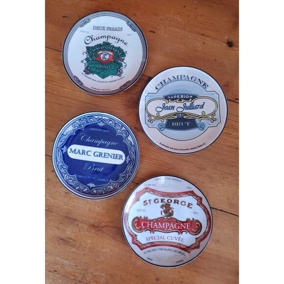 Vtg Pottery Barn Champagne Plates Wine Bar Cocktail Set of 4 Assorted 6.5" Rare - Picture 11 of 14